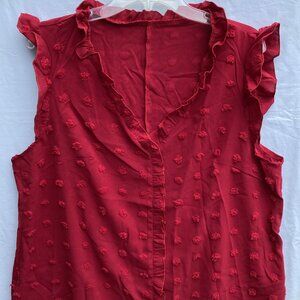 Shein Curve Sleeveless V-neck Ruffle Top 1XL Lightweight Summer Blouse Red